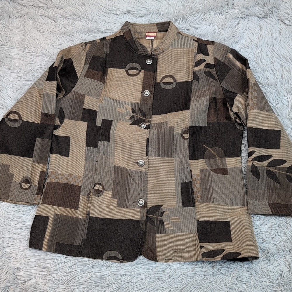Tudor Court‎ Jacket Womens XL Brown Pockets Preppy Comfort Button Up Lightweight